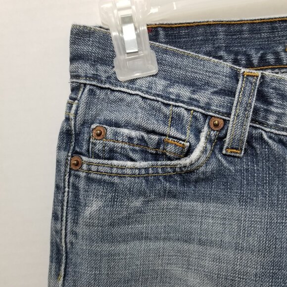 7FAM jeans 26 bootcut lightly distressed low rise 100% cotton denim whiskered - Picture 3 of 15